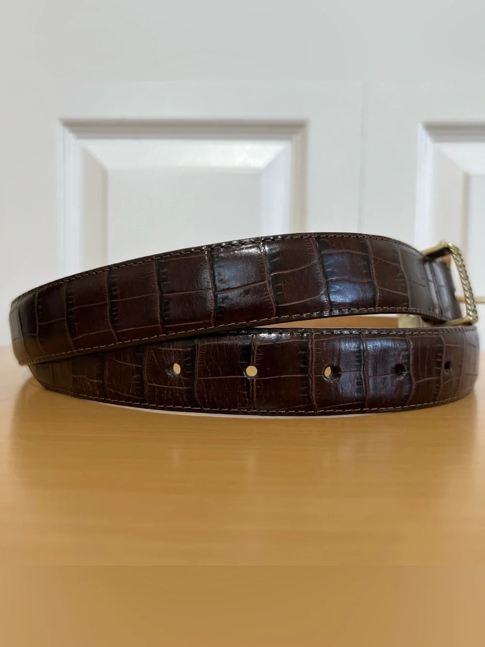 Brighton Classic Brown Croc-Embossed Leather Belt Ornate Silver Buckle 34/Large